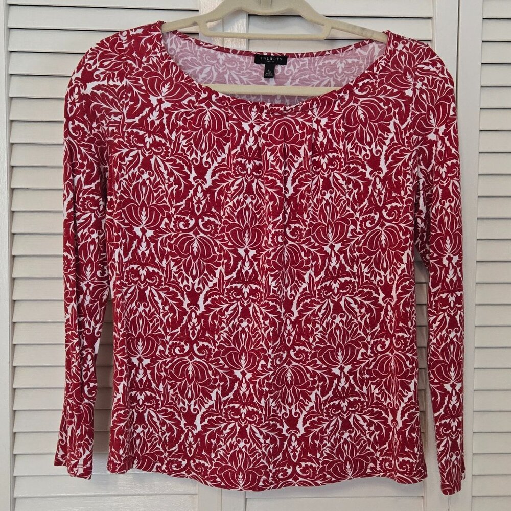 Talbots Petite Red and White Long Sleeved T - Size PS